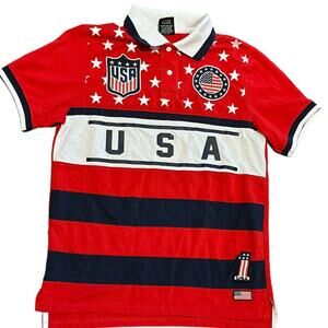 Krisp Mens Small Short Sleeve Red Polo with Patriotic Patches